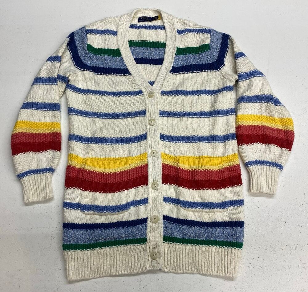 Women Polo Ralph Lauren linen multi-color rainbow oversized cardigan sweater XS